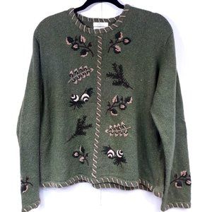 Christopher & Banks Sweater Women's Large GUC Wool Blend Fall Hand Embroidered